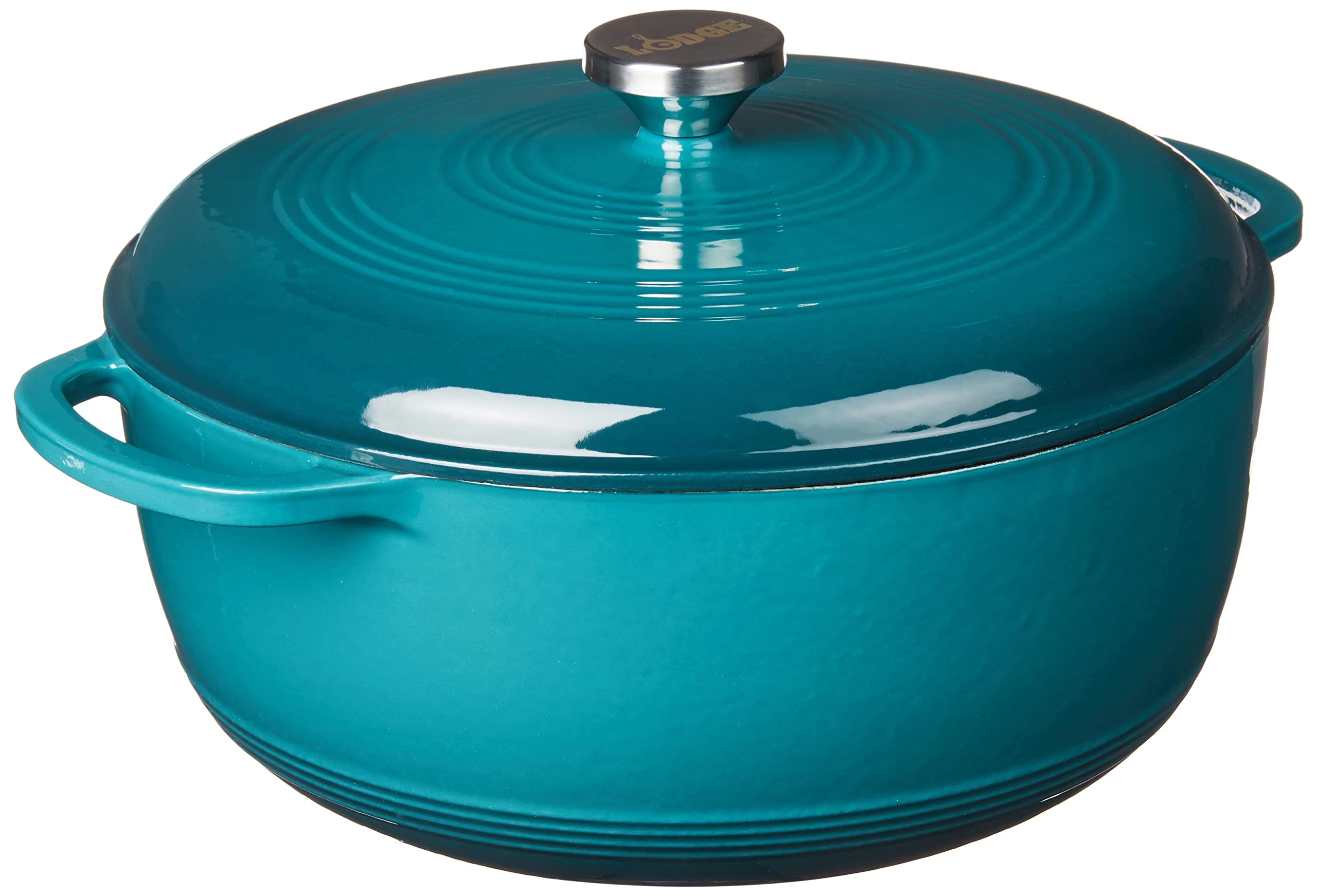 Lodge 7.5 Quart Enameled Cast Iron Dutch Oven with Lid – Dual Handles – Oven Safe up to 500° F or on Stovetop - Use to Marinate, Cook, Bake, Refrigerate and Serve – Lagoon