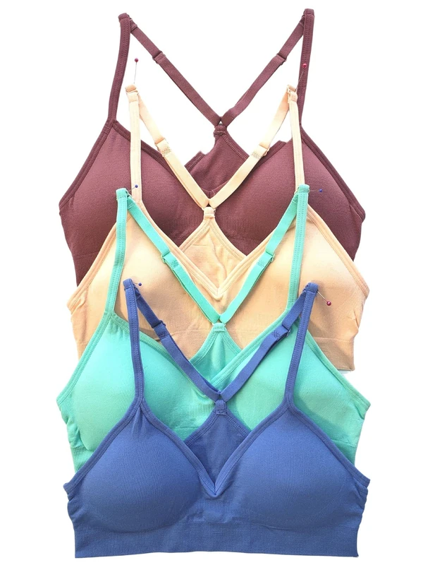 Kalon Women’s 4 Pack Racerback Sports Bralette Seamless Wireless Comfort Bra, Light Vintage, S