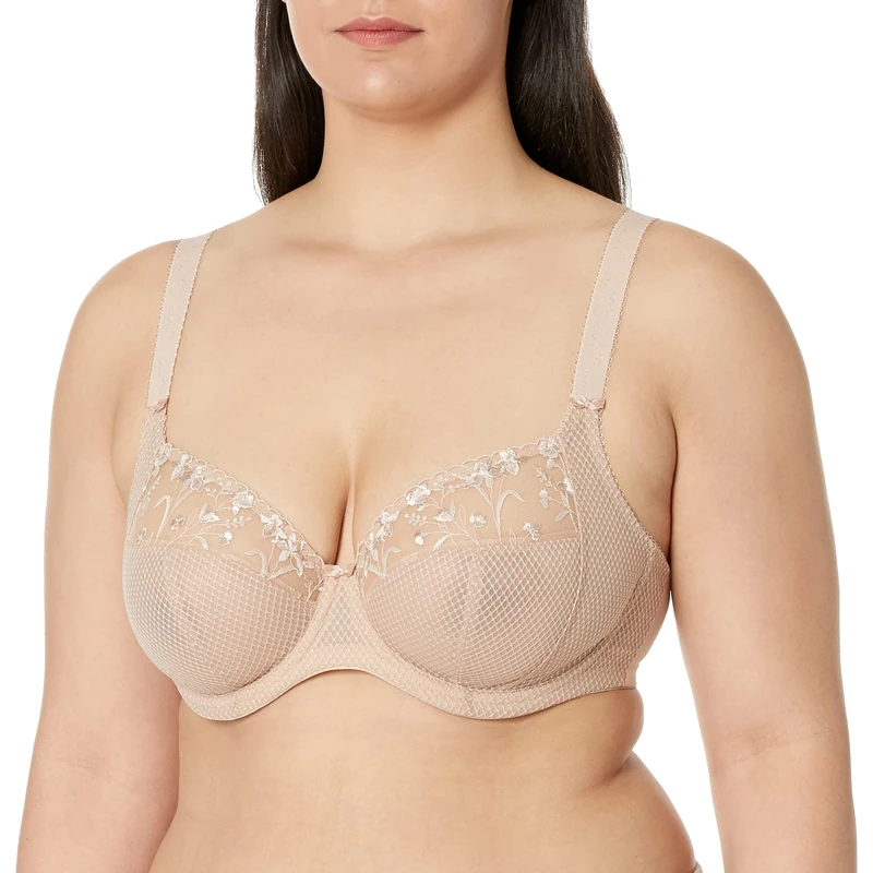 Elomi Women's Charley Embroidered Underwire Bra Plunge, Fawn, 38E