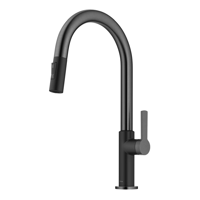 Kraus Oletto Single Handle Pull-Down Kitchen Faucet in Matte Black/Spot Free Black Stainless Steel, KPF-2820MBSFSB