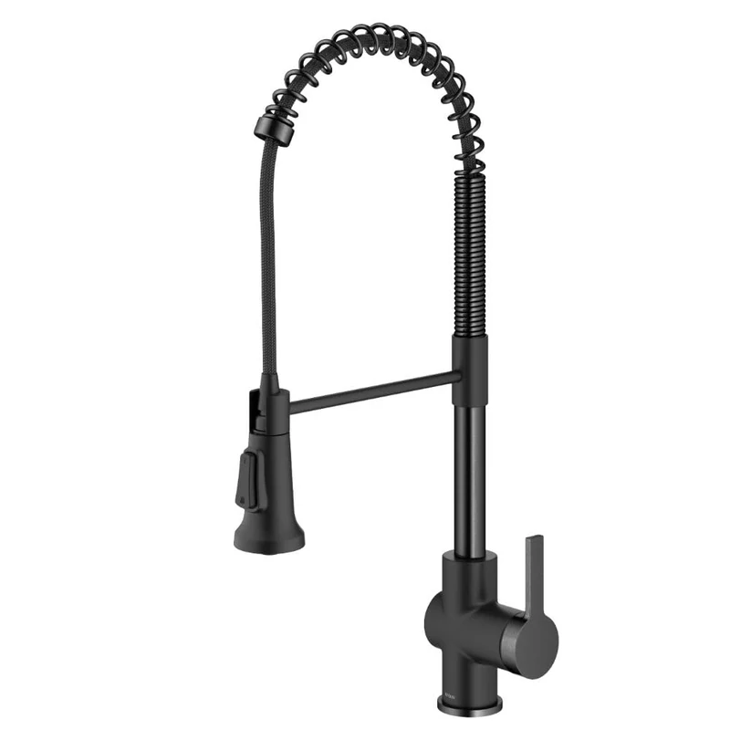 Kraus Britt Commercial Style Pull-Down Single Handle Kitchen Faucet in Matte Black/Spot-Free Black Stainless Steel, KPF-1691MBSFSB