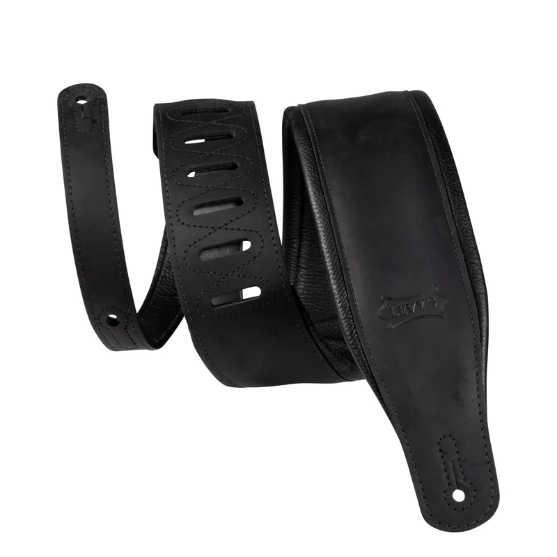 Levy's Like Butter Padded Leather 3.25 inch Guitar Strap - Distressed Black