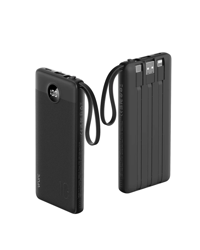 VRURC 10000mAh Power Bank With Built in Cables,USB C Battery Pack Portable Charger with 5 Outputs 2 Inputs Powerbank LED Display compatible with iPhone 14 13 12 Samsung S21 S20 Xiaomi