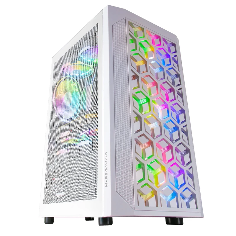 Mars Gaming MCMESHW White Gaming PC Case Micro ATX Total Mesh Design 3x Fans FRGB