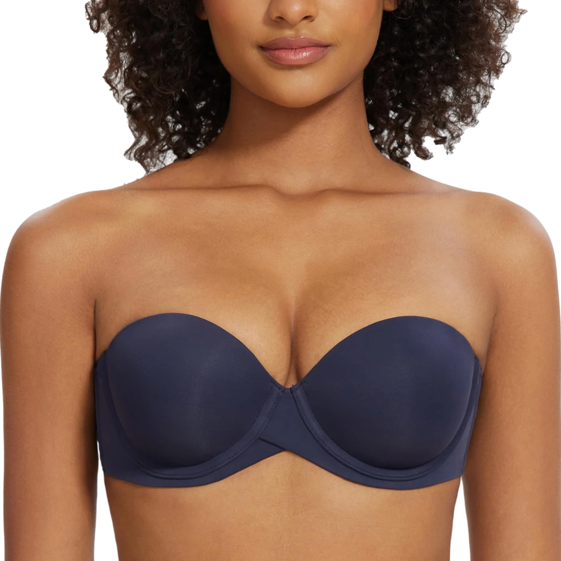 MELENECA Women's Push up Strapless Bras with Lift Stay Put Padded Cup Navy Blue 44E