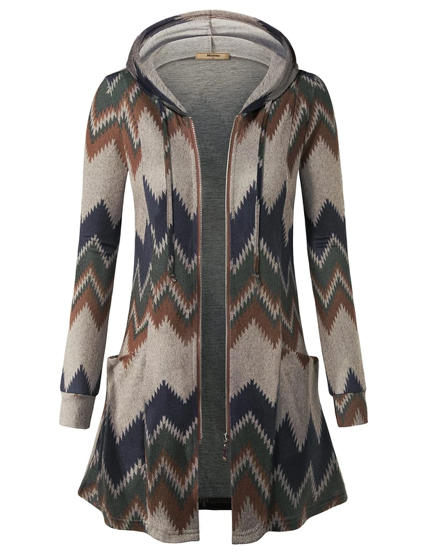 Miusey Womens Zip Up Long Hoodie Jacket Lightweight Tunic Sweatshirt Open Front Cardigan, 1# Khaki, Small