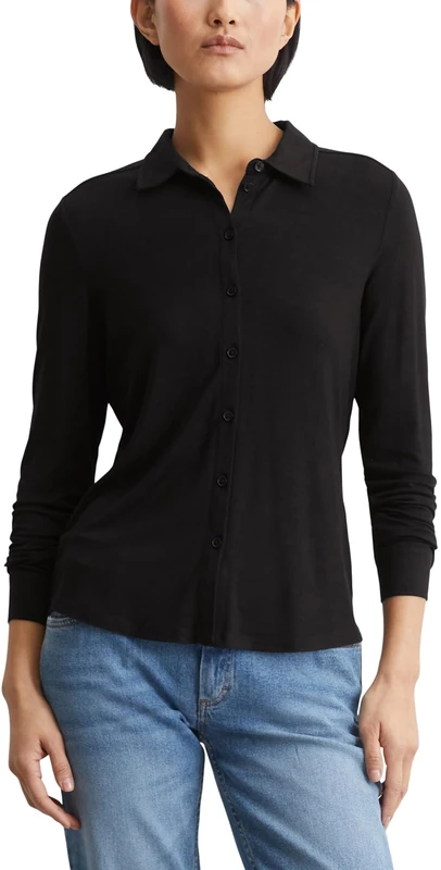 Marc OߴPolo Women's Pointed Collar Jersey Blouse with Stretch, Black (Black), S