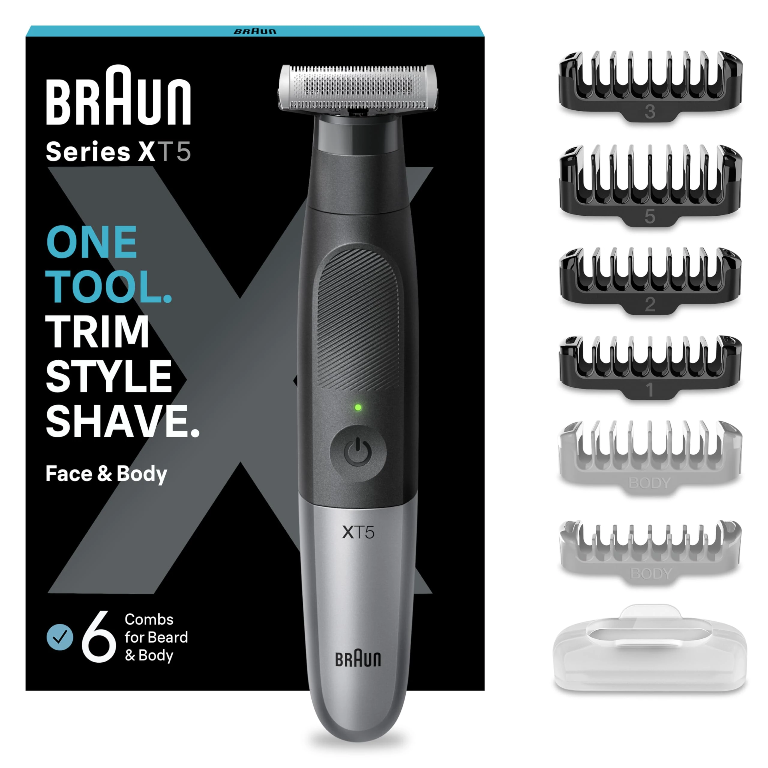 Braun OneBlade Hybrid Electric Beard Trimmer & Electric Shaver for Men, Body Groomer for Manscaping with Travel Pouch, Gifts for Men, Model XT5200, Black