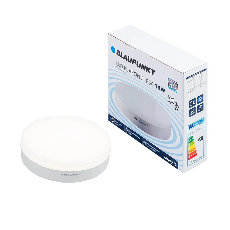 BLAUPUNKT LED Plafond – Surface Mounted – Ceiling Lighting – Motion Sensor – Natural White 4000K – 18W – Downlight – Modern Design – IP54 Water Resistance
