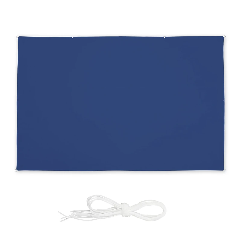 Relaxdays shade sail, rectangular, water-repellent, UV protection, canopy, with ropes, patio, terrace, 2x4 m, dark blue, Polyester, 0.1 x 400 x 200 cm