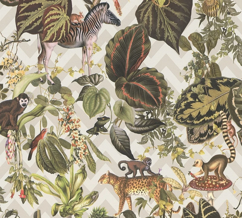 Michalsky Living Change is Good 379903 Jungle Wallpaper Tropical Jungle Joy Non-Woven Wallpaper Beige Green Colourful Matt Smooth