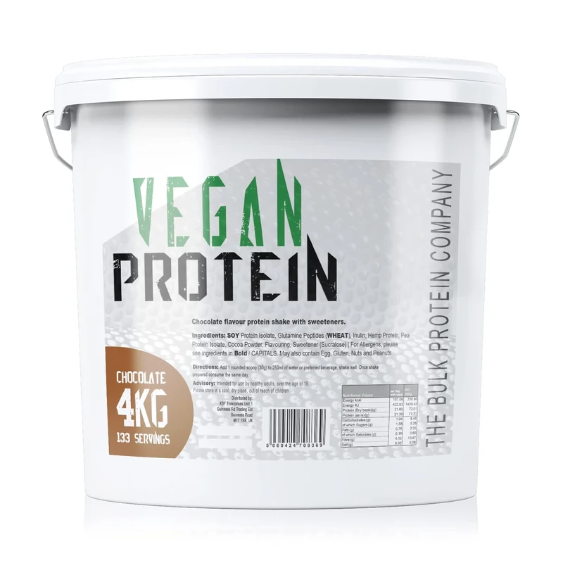 Vegan Protein 4kg - Plant Based Protein Powder - Supports Muscle Gains - Low Carbs & Low Fat - 133 Servings - The Bulk Protein Company (Chocolate)
