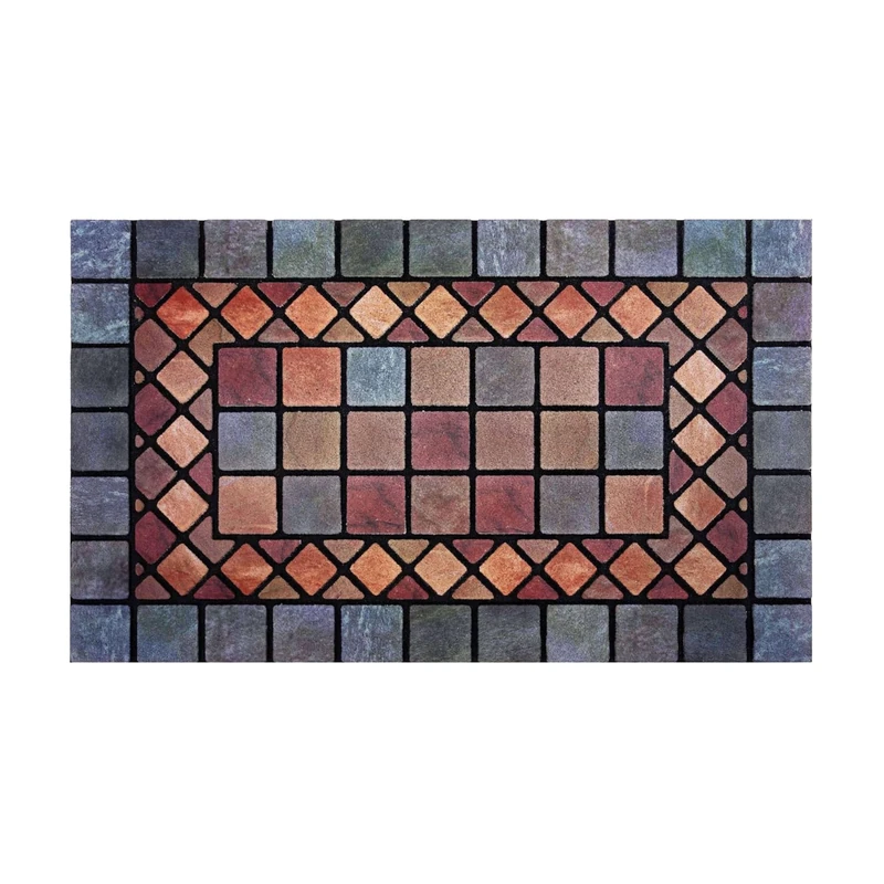 Nicoman Tile Heavy Duty Boot Scraper Doormat, Non-Slip Anti-Fatigue Eco-Friendly Rubber Indoor/Outdoor Door Mat, Rectangular (75x44cm), Blue Border