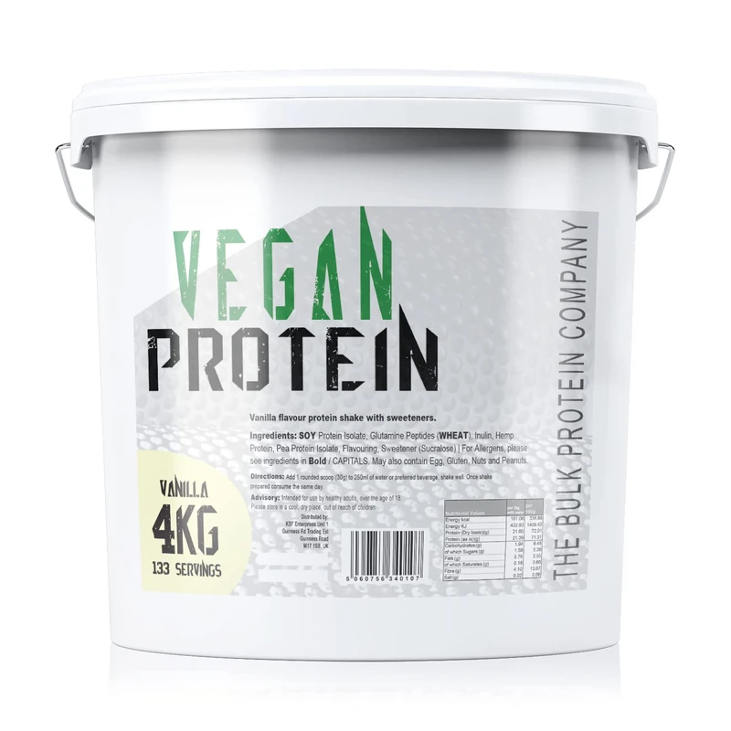 Vegan Protein 4kg - Plant Based Protein Powder - Supports Muscle Gains - Low Carbs & Low Fat - 133 Servings - The Bulk Protein Company (Vanilla)