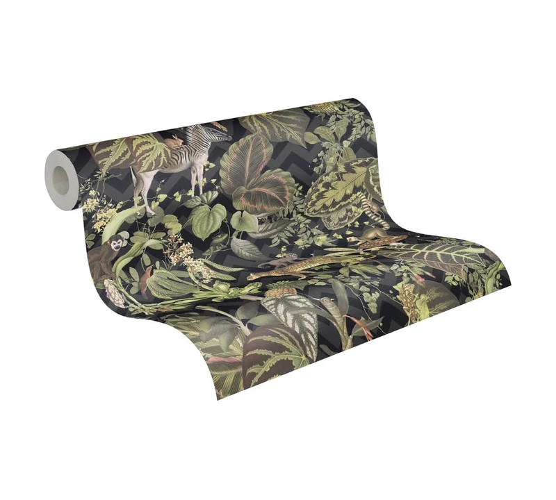 Michalsky Living Change is Good 379901 Jungle Joy Non-Woven Wallpaper Green Black Colourful Matt Smooth