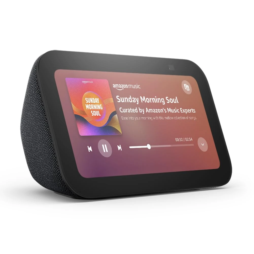 Echo Show 5 (Newest gen) | Smart display and alarm clock with clearer sound | Charcoal