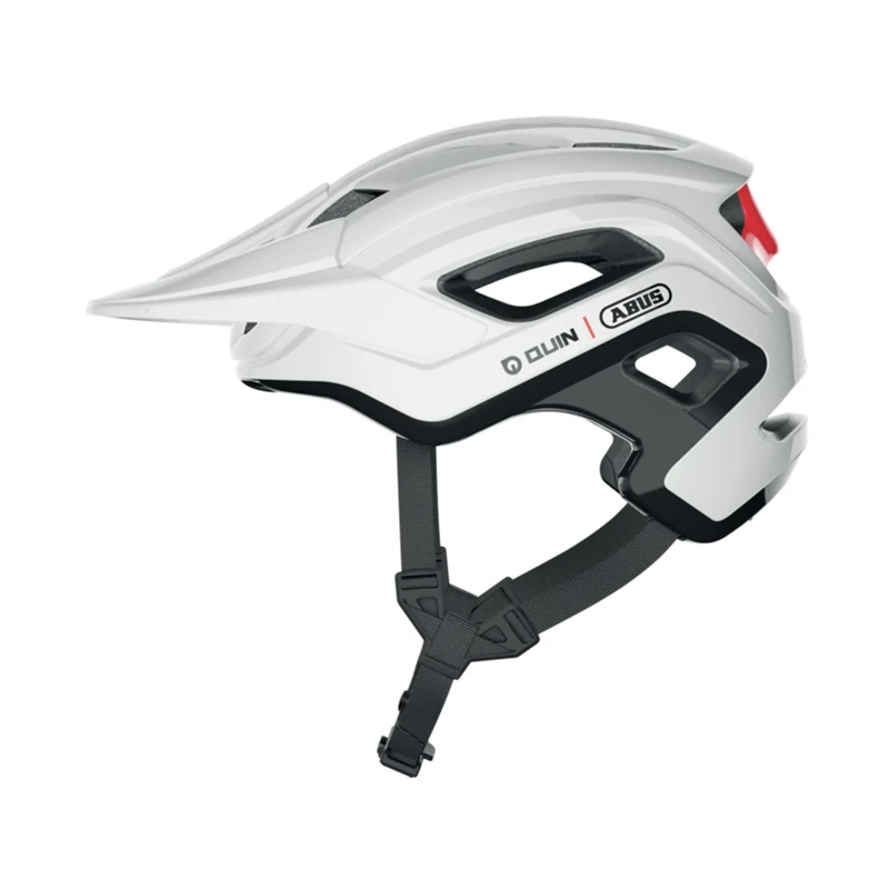 ABUS MTB helmet Cliffhanger QUIN - smart bike helmet for steep trails - with fall detection & SOS alarm system - for men and women - white/red shiny, size L