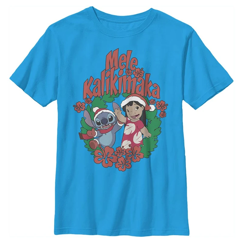 Disney Boy's Mele Kalikimaka Stitch T-Shirt, Turquoise, M