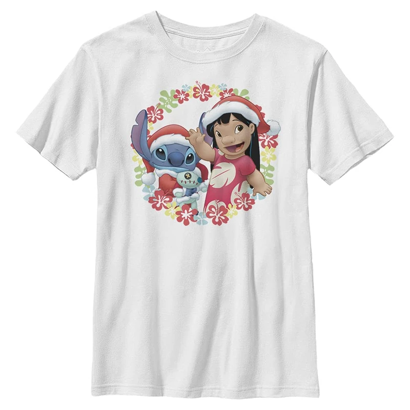 Disney Boy's Lilo and Stitch Holiday T-Shirt, White, S