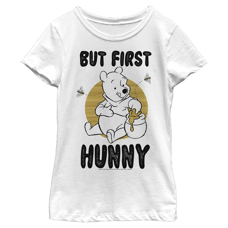 Disney Winnie The Pooh First Hunny Girl's Solid Crew Tee, White, X-Small, Weiß, XS