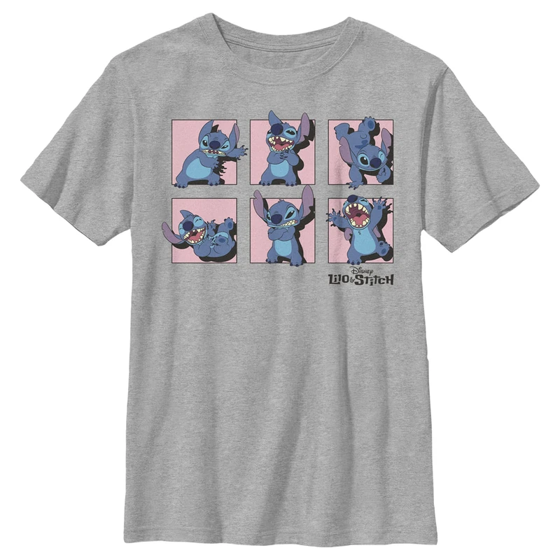 Disney Lilo & Stitch Stitch Poses Boy's Crew Tee, Athletic Heather, Medium, Athletic Heather, M