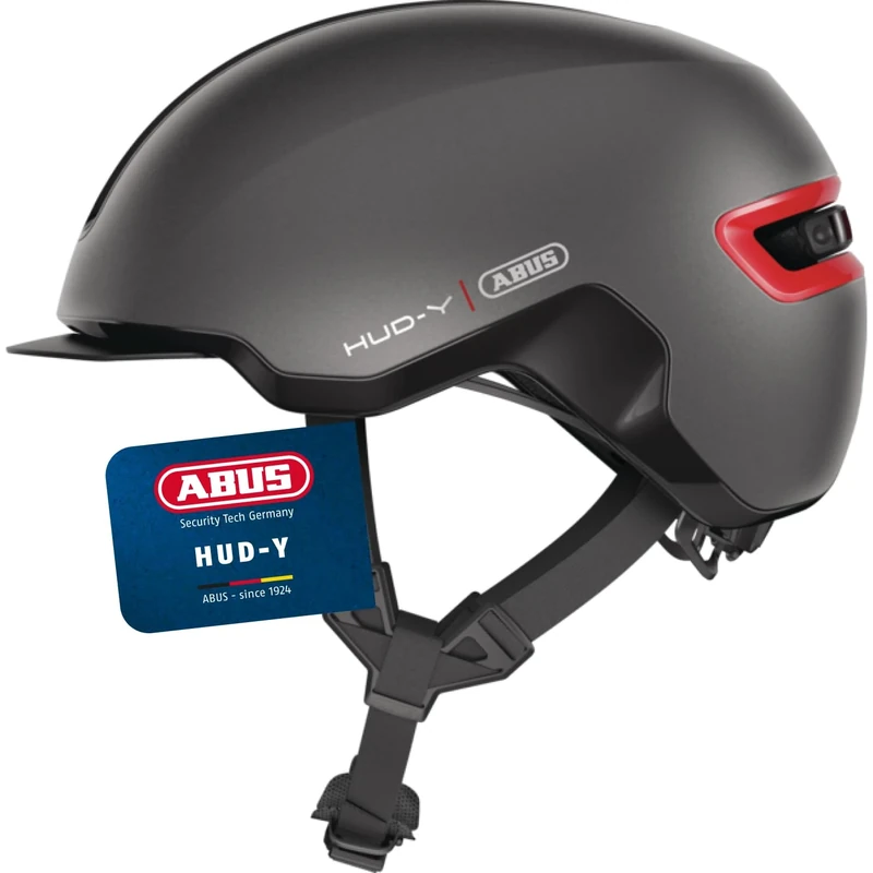 ABUS Urban Helmet HUD-Y - with magnetic, rechargeable LED rear light & magnetic fastener - Cool bike helmet for everyday use - for men and women
