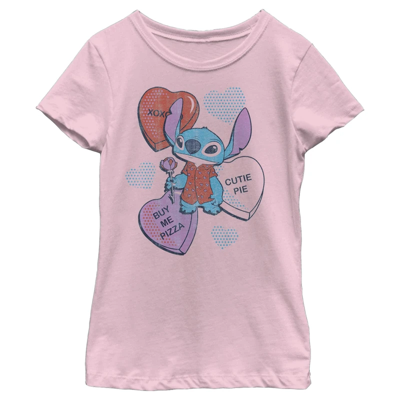 Disney Girl's Heart Pizza T-Shirt, lightpink, M