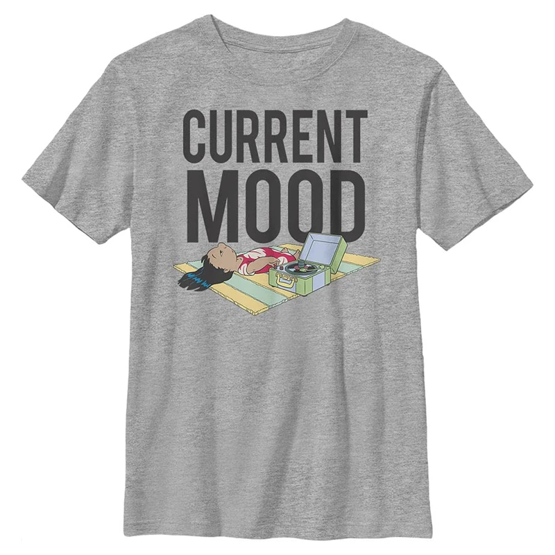 Disney Lilo & Stitch Current Mood Lilo Boy's Crew Tee, Athletic Heather, X-Small, Athletic Heather, XS