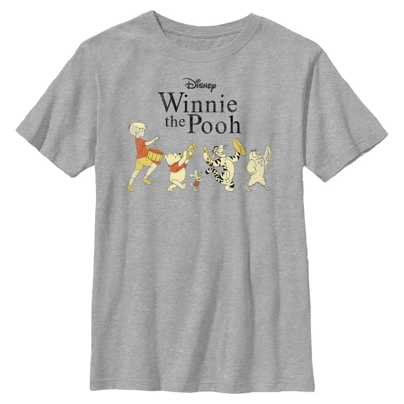 Disney Winnie The Pooh Parade Boy's Crew Tee, Athletic Heather, X-Small, Athletic Heather, XS