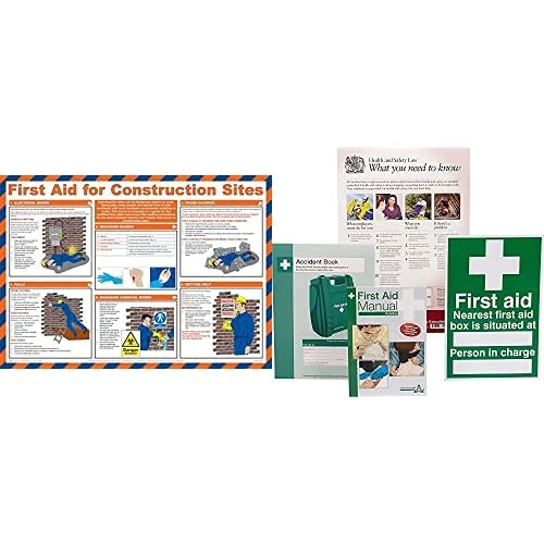 Safety First Aid Group First Aid for Construction Sites, Laminated (59 x 42 cm), with HSE Compliance Supersize Kit, Bundle