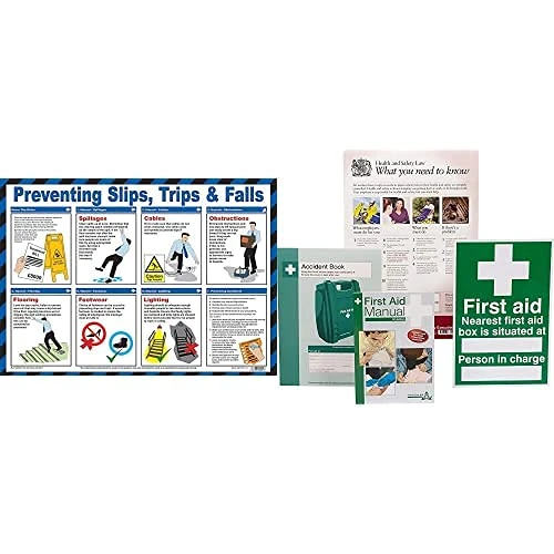 Safety First Aid Group Preventing Slips Trips and Falls A2 Poster, Laminated, with HSE Compliance Supersize Kit, Bundle