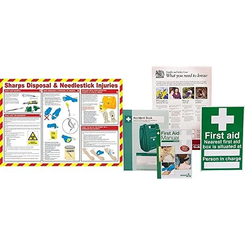 Safety First Aid Group Sharps Disposal Poster, Laminated (59 x 42 cm), with HSE Compliance Supersize Kit, Bundle
