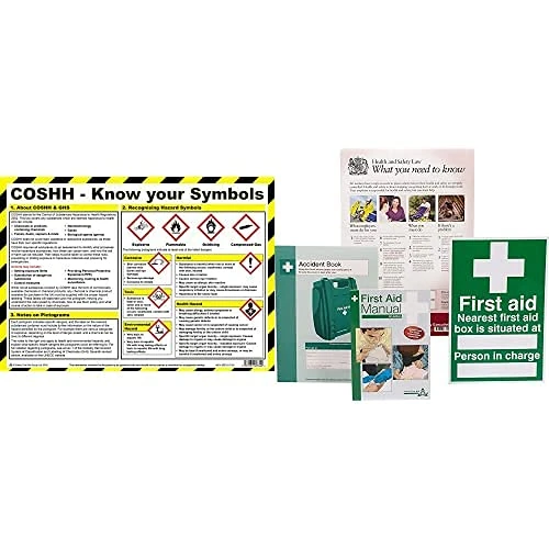 Safety First Aid Group COSHH Know Your Symbols Poster A3 Poster, Laminated, with HSE Compliance Supersize Kit, Bundle