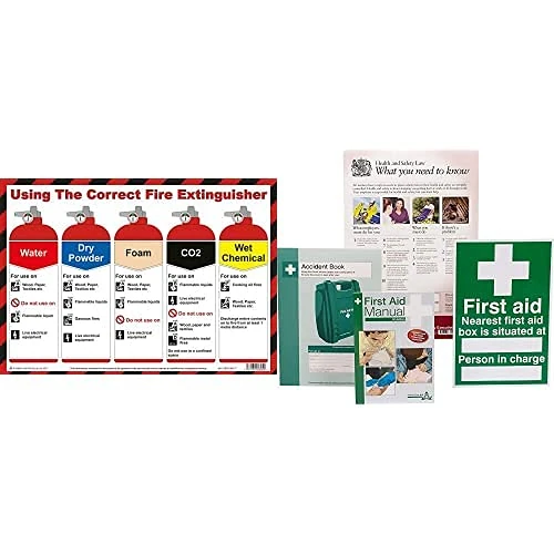 Safety First Aid Group Using the Correct Fire Extinguisher A3 Poster, Laminated, with HSE Compliance Supersize Kit, Bundle