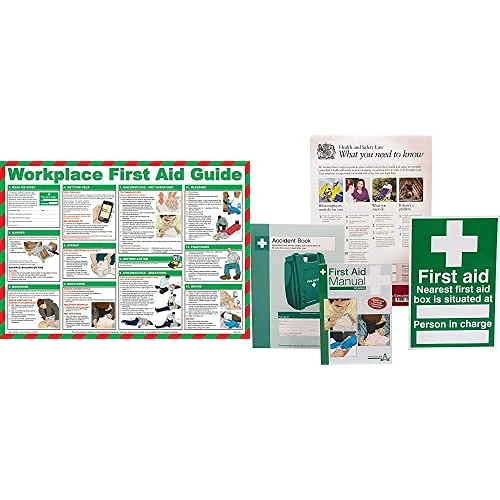 Safety First Aid Group Workplace First Aid Guide Poster, Laminated, 59 x 42 cm , with HSE Compliance Supersize Kit, Bundle