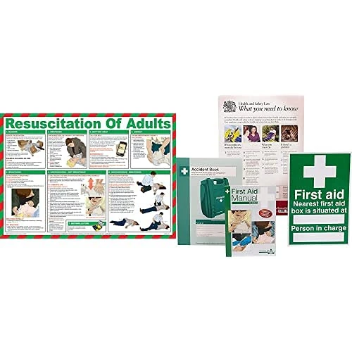 Safety First Aid Group Resuscitation of Adults Poster, Laminated, 59 x 42 cm , with HSE Compliance Supersize Kit, Bundle