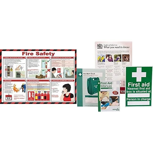Safety First Aid Group Fire Safety A2 poster, Laminated, with HSE Compliance Supersize Kit, Bundle