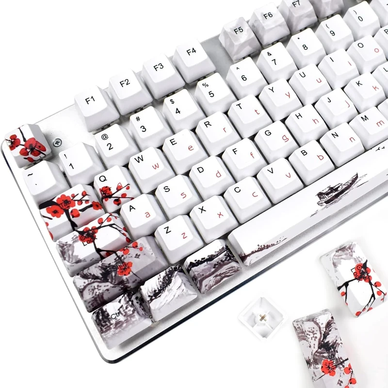 MOLGRIA Plum Blossom Keycaps Mechanical Gaming Keyboards, Custom PBT OEM Profile Key caps Japanese Style with Keycap Puller for Cherry MX 104/87/71/61 60 Percent Keyboard - Image 1