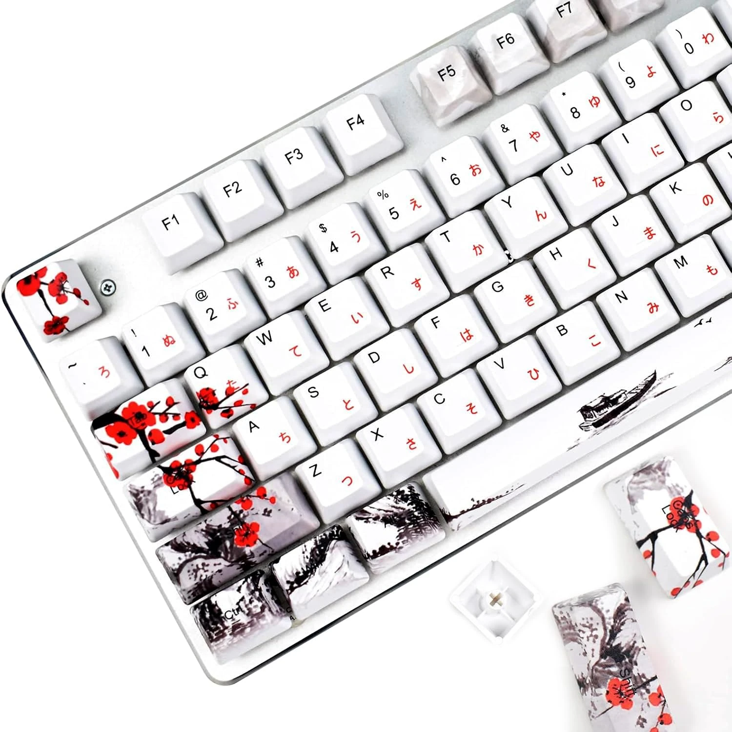 MOLGRIA Plum Blossom Keycaps Mechanical Gaming Keyboards, Custom PBT OEM Profile Key caps Japanese Style with Keycap Puller for Cherry MX 104/87/71/61 60 Percent Keyboard (Plum Blossom 110 JP)