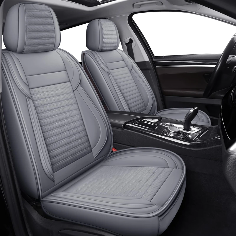 LINGVIDO Leather Car Seat Covers,Breathable ? Waterproof Faux Leather Automotive Seat Covers for Cars SUV Pick-up Truck Sedan,Universal Anti-Slip Driver Seat Cover with Backrest (Gray)