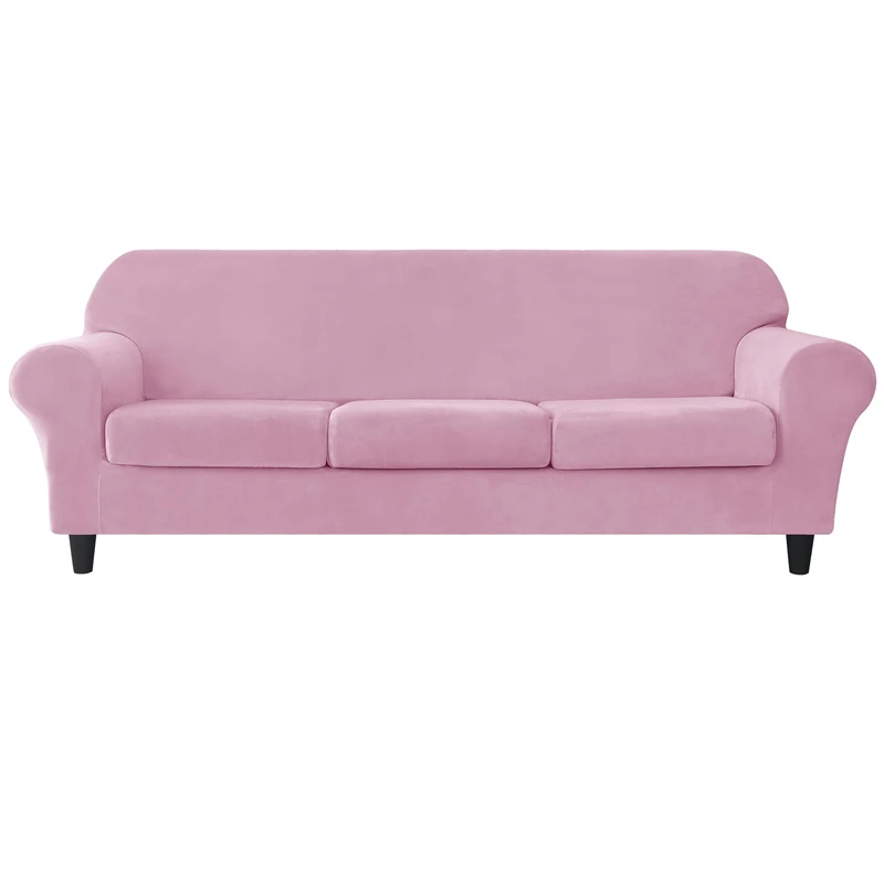CONRUSER Stretch Sofa Slipcover, Soft Velvet Sofa Covers for 3 Cushion Couch Thick Furniture Protector for Pets & Kids (Pink, L) - Image 1