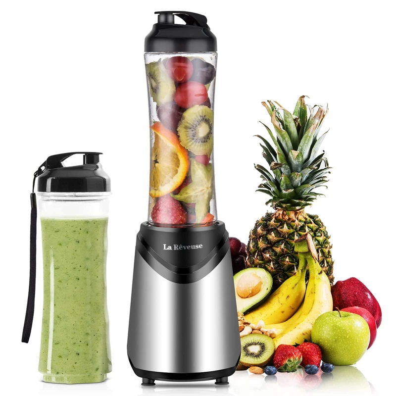 La Reveuse Smoothie Blender Personal Size with 2 BPA Free Portable Travel Sports Bottles (550ml),300 Watts,Silver