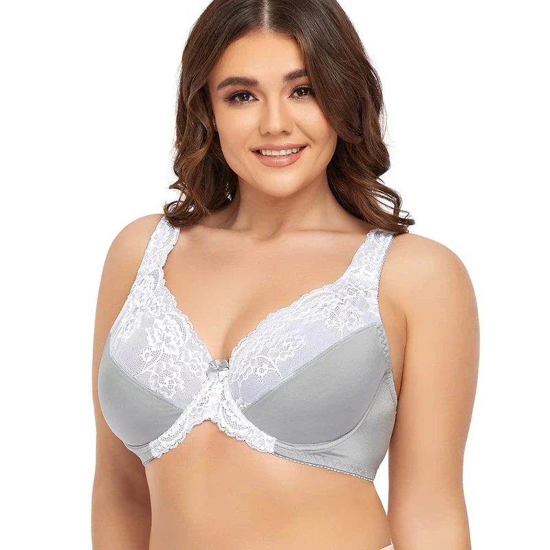 Ayigedu UK Ladies Plus Size Full Coverage Bra Non Padded Underwire Minimizer Bras 32-GG Grey