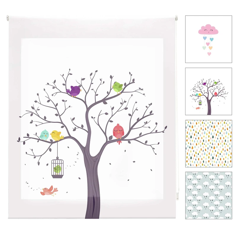 Blindecor Children's Digital | Translucent Roller Blind with Digital Print | Birds Model | 110 x 180 cm (W x H) Fabric Size 107 x 175 cm | Roller Blinds for Windows