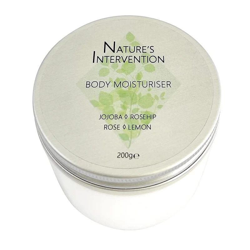 Nature's Intervention - Body Moisturising Cream - 99% Natural, Grapeseed, Vitamin E, Rose, Lemon. Protects, Hydrates, Soothes, Repairs. pH 5.5 for Sensitive Skin. 200ml