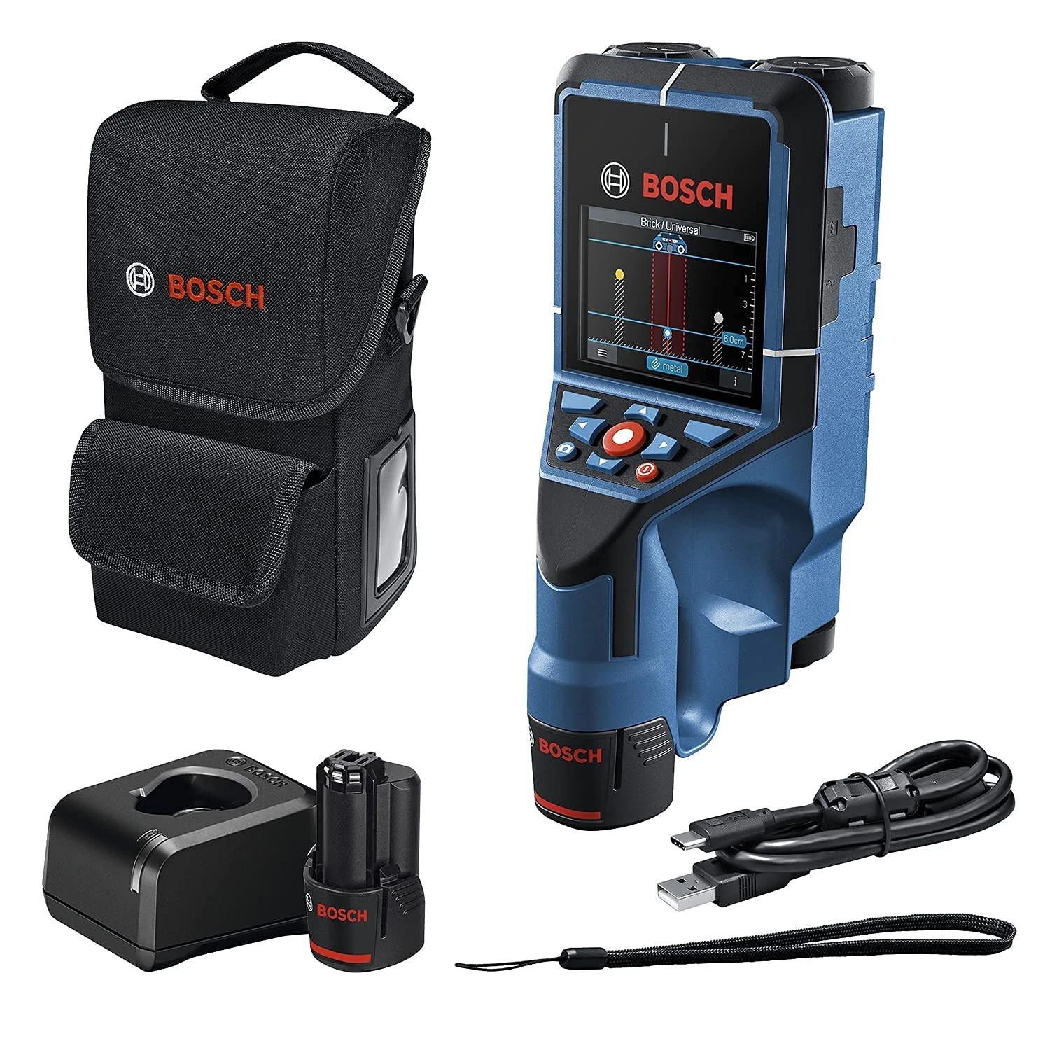 Bosch Professional Wallscanner D-tect 200 C (2 12 V batteries, locating (non) voltage conducting wires, metal, plastic pipes, wooden parts and cavities, L-BOXX) - Amazon Exclusive Set