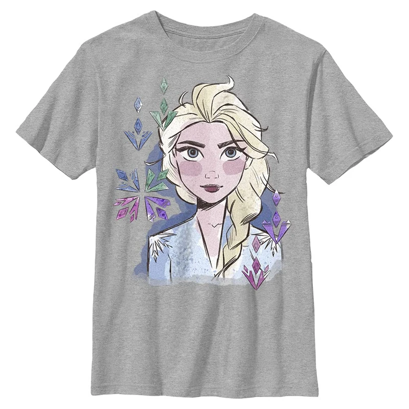 Disney Frozen 2 Elsa Face Boy's Crew Tee, Athletic Heather, X-Small, Athletic Heather, XS