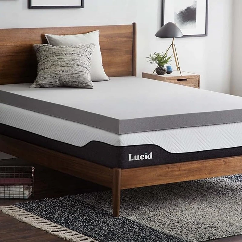 LUCID 10cm Bamboo Charcoal Memory Foam Mattress Topper - Mattress Topper 100 x 200 cm