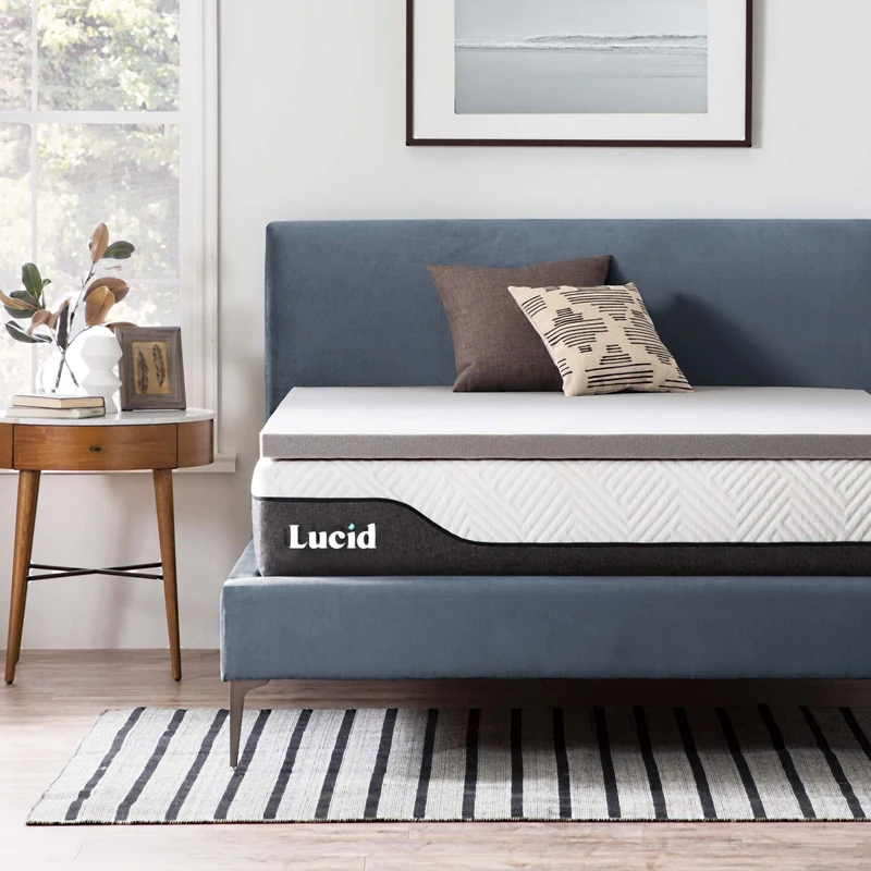 LUCID 5 cm Bamboo Charcoal Memory Foam Mattress Topper - Activated Charcoal - Breathable Mattress Topper, King size (150 x 200 cm)