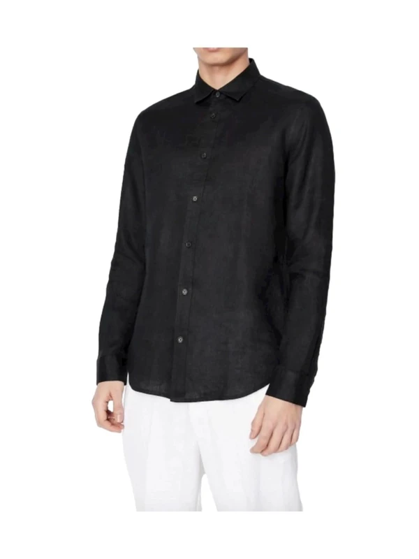 Armani Exchange Mens Regular, Ton Sur Ton Embroidered Logo Shirt, Black, Small